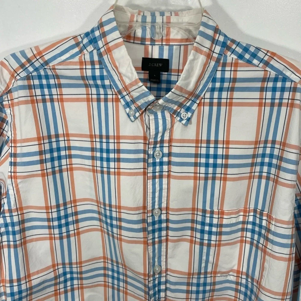 J. Crew Men's Casual Plaid Shirt in Blue and Orange Size Large CB-